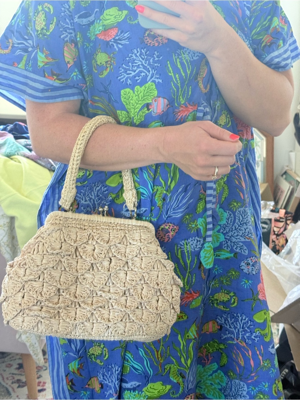 Handwoven Cream Straw Crochet Top-Handle Women’s Bag